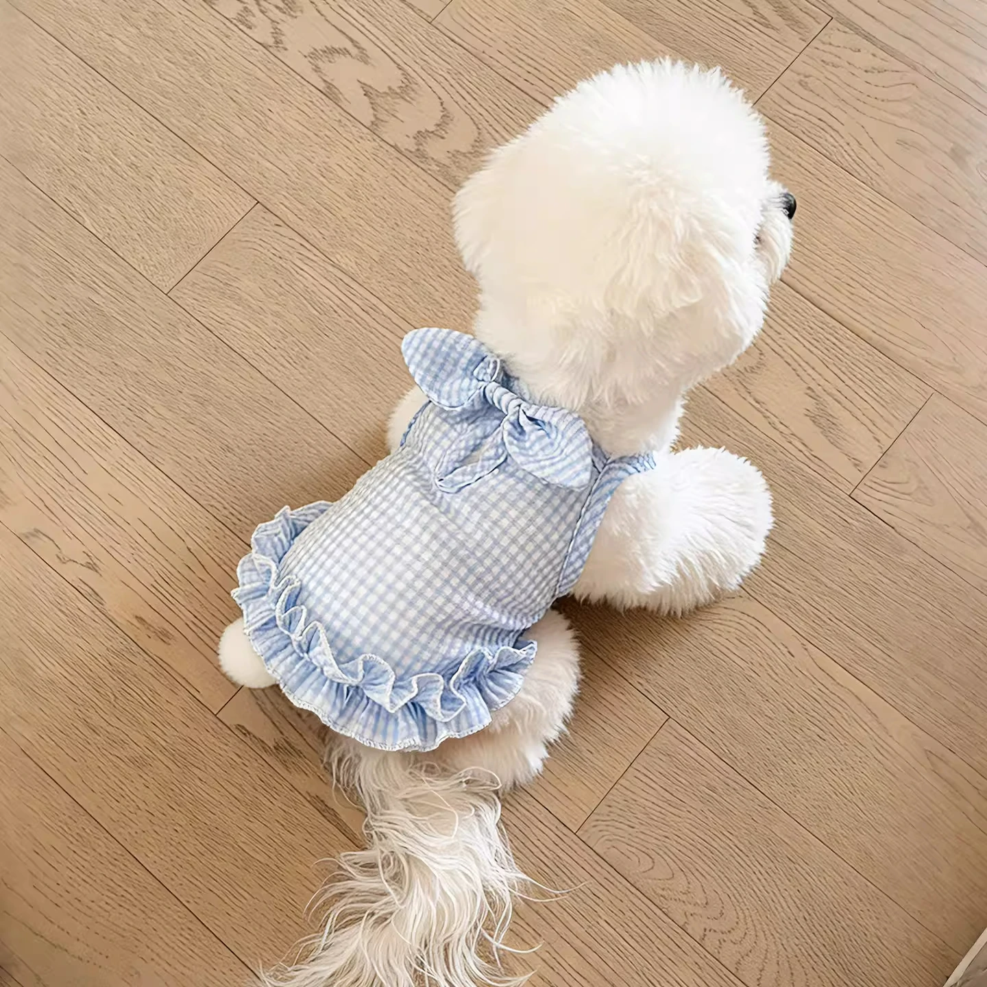 Pet Dog Dress Summer Lightweight Breathable Anti-Loss Hair Teddy Bichon  Strap Dress Plaid Pattern Casual Style Dog Clothes