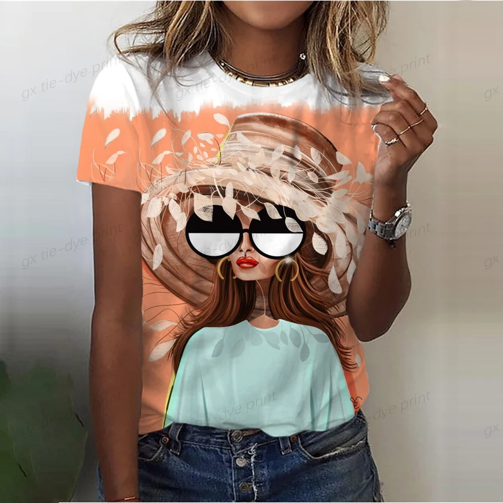 Women\'s T-shirt Abstract Art Face Print Girls Clothing 3D Oversized Classic Short Sleeve Tops Female Fashion Casual Streetwear