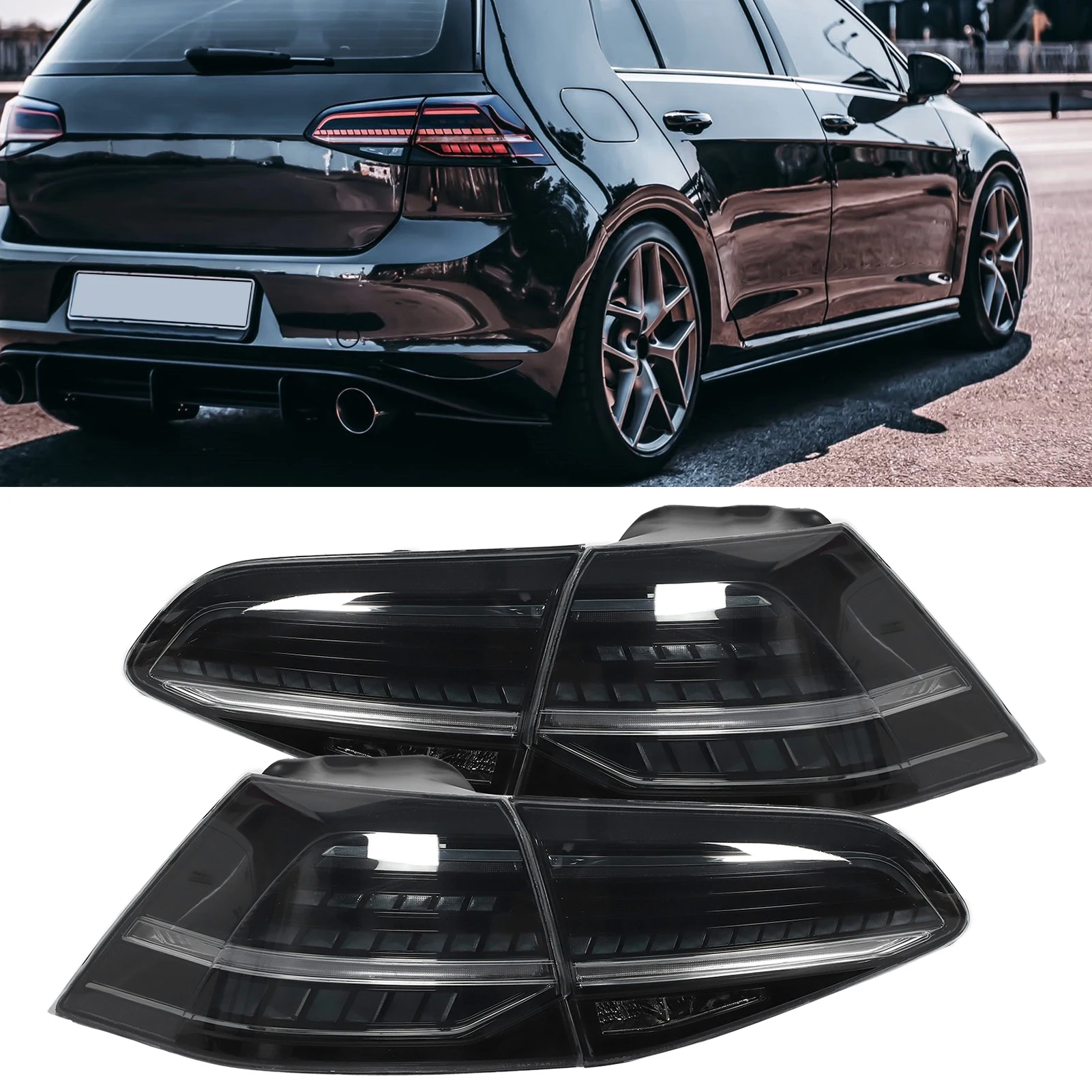 

For VW Golf MK7 MK7.5 GTD R 2013‑2020 1 Pair VLAND R‑Look LED Dynamic Rear Tail Light Lamp Smoked Lens