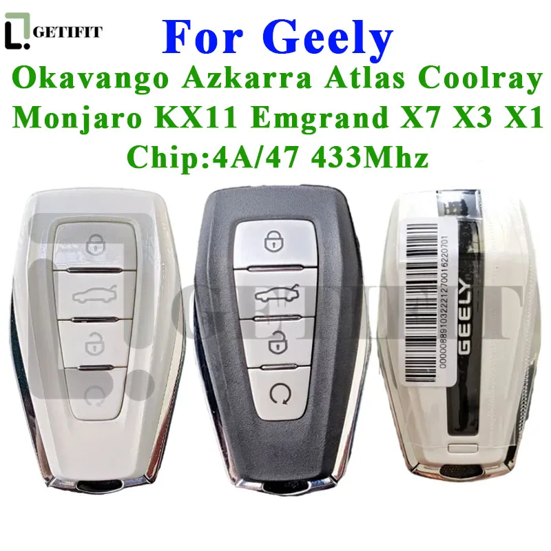 Keyless Smart Remote Original Car Key 433Mhz 4A/47 Chip For Geely Okavango Azkarra Atlas Coolray Monjaro KX11 Emgrand X7 X3 S1