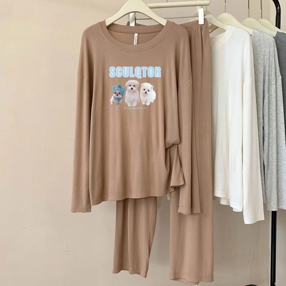 

A78 модальные пижамы женские весенне-осенние новые повседневные дышащие комплекты домашней одежды в клетку с круглым вырезом и длинными рукавами