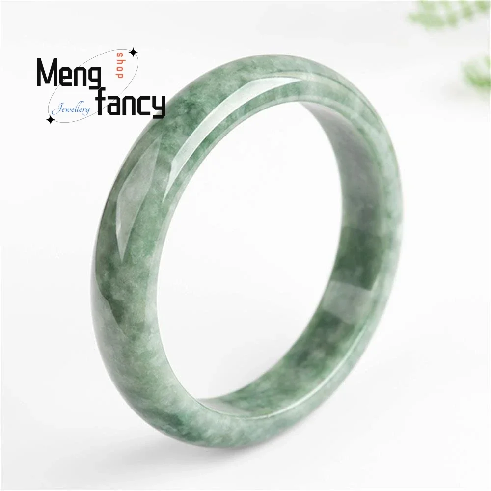 Natural A-goods Jadeite Icy Bean Green Positive Circle Peace Bangle Simple Exquisite Elegant Best Selling Fashion Luxury Jewelry