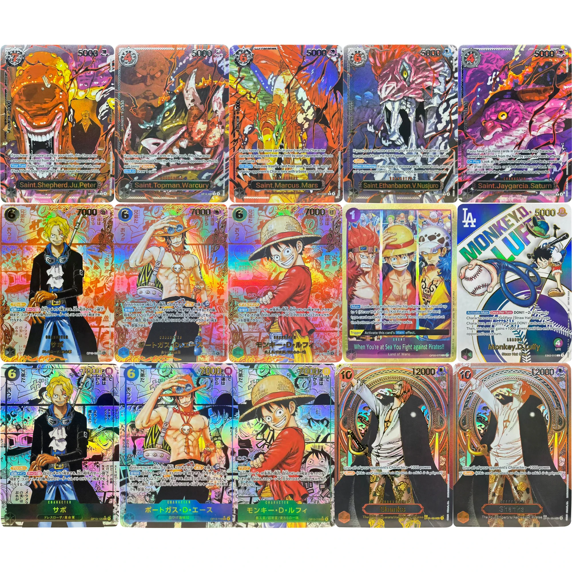 

5 шт./компл. OP13 ONE PIECE Luffy Ace Sabo Shanks FIVE ELDERS Warcury Saturn флэш-карта Diy самодельная классическая коллекционная карта аниме