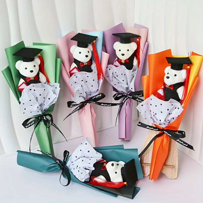 باقة دمية دب الدبتوراه لموسم التخرج 1، مناسبة للمناسبات المدرسية وديكور الحفلات، هدية موسم التخرج
