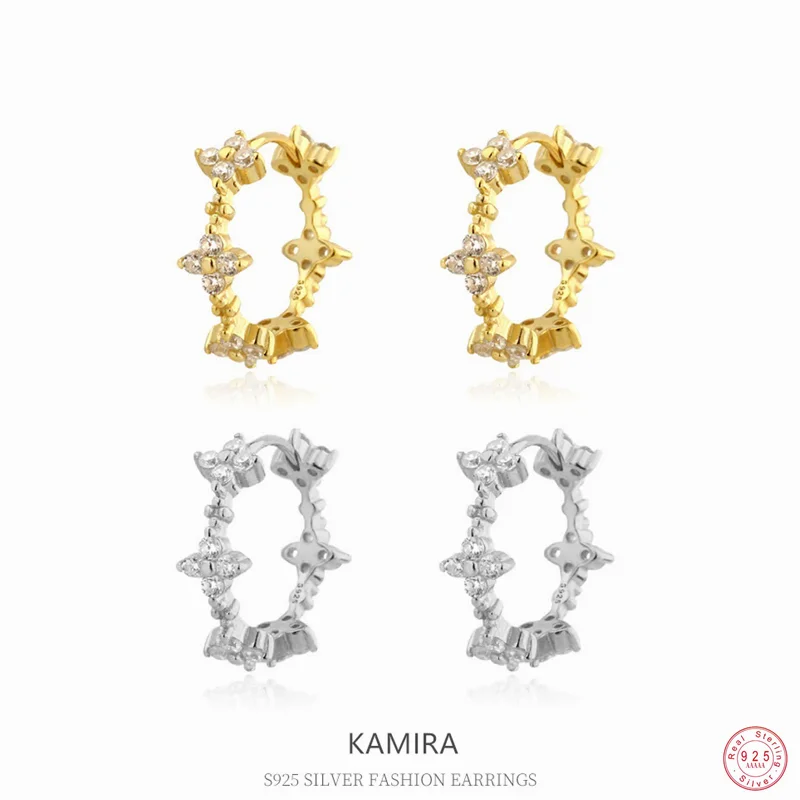 

KAMIRA, свадебные украшения из стерлингового серебра 925 пробы, романтические очаровательные серьги с цирконом и цветком четыре клевера для женщин, изысканные элегантные серьги для банкета