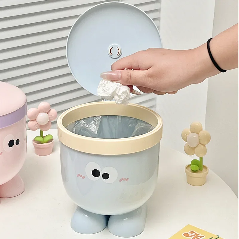 Miscellaneous Bin Plastic Creative Cartoon Desktop Trash Can Lid Storage Bin Household Student Dormitory