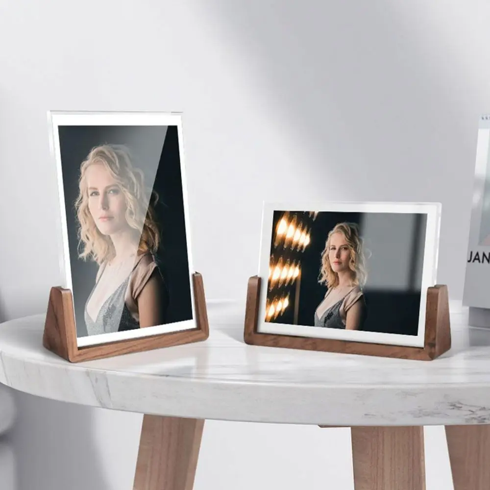 Walnut Wood Acrylic Photo Frame Beech Wood U Shape Design Wooden Photo Frame Transparent Acrylic Desktop Standing