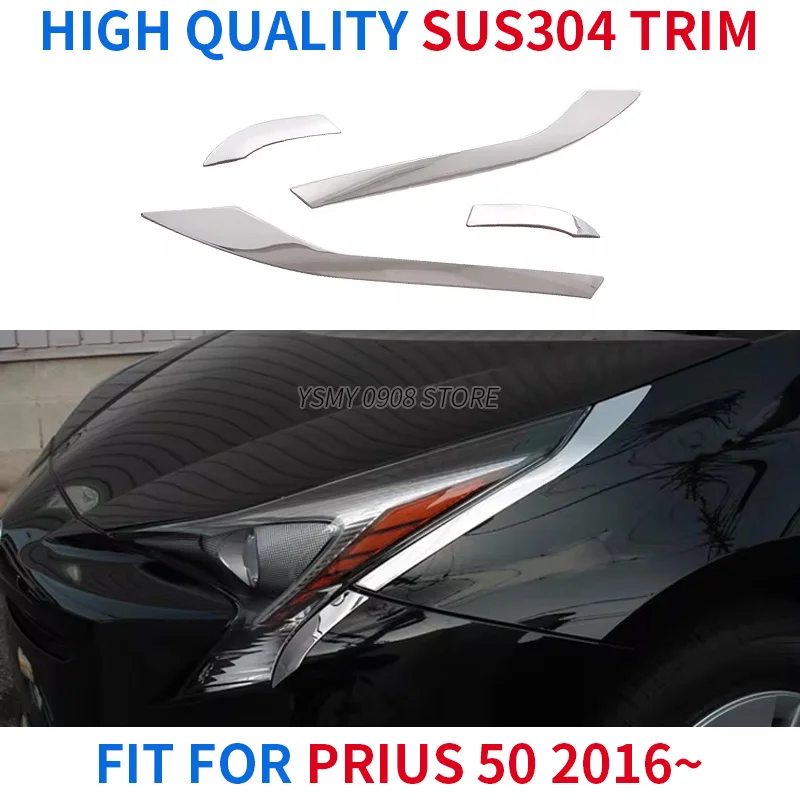 

4 Pcs Car Front Headlight Cover Trim for Toyota Prius 50 2016 Auto Head Light Garnish SUS304 Chrome Exterior Styling Accessories