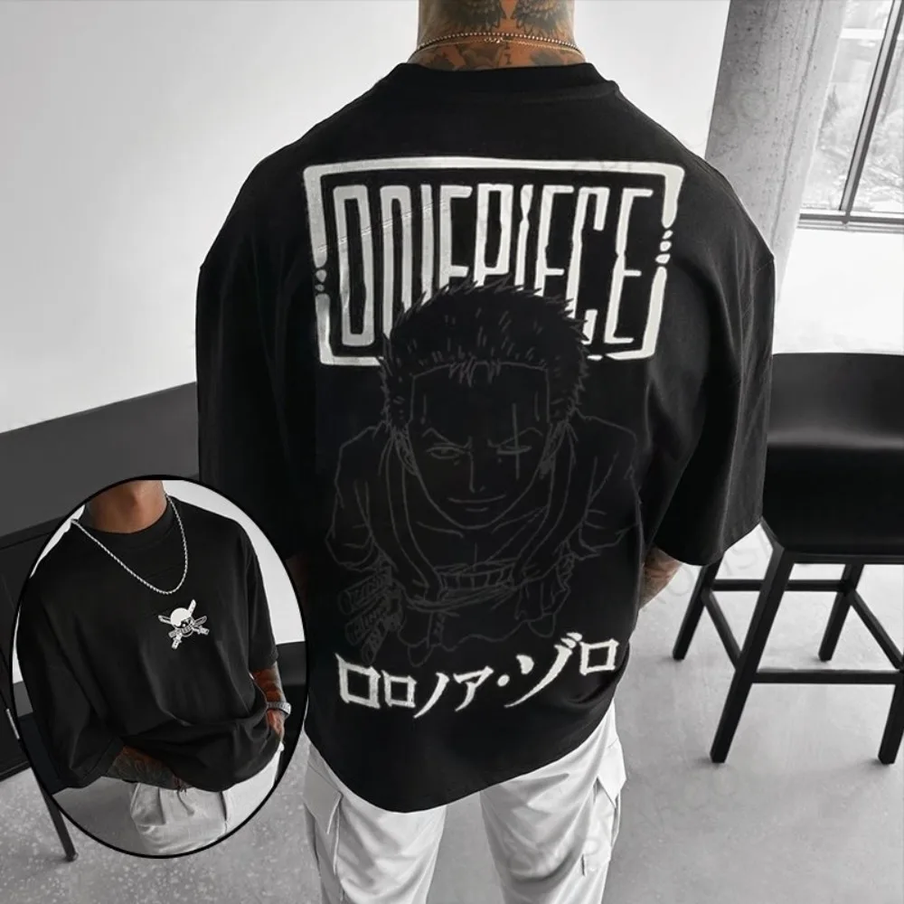 Camiseta de una pieza para hombre Roronoa Zoro verano y otoño Anime japonés niños de manga corta marca Retro ropa para padres e hijos