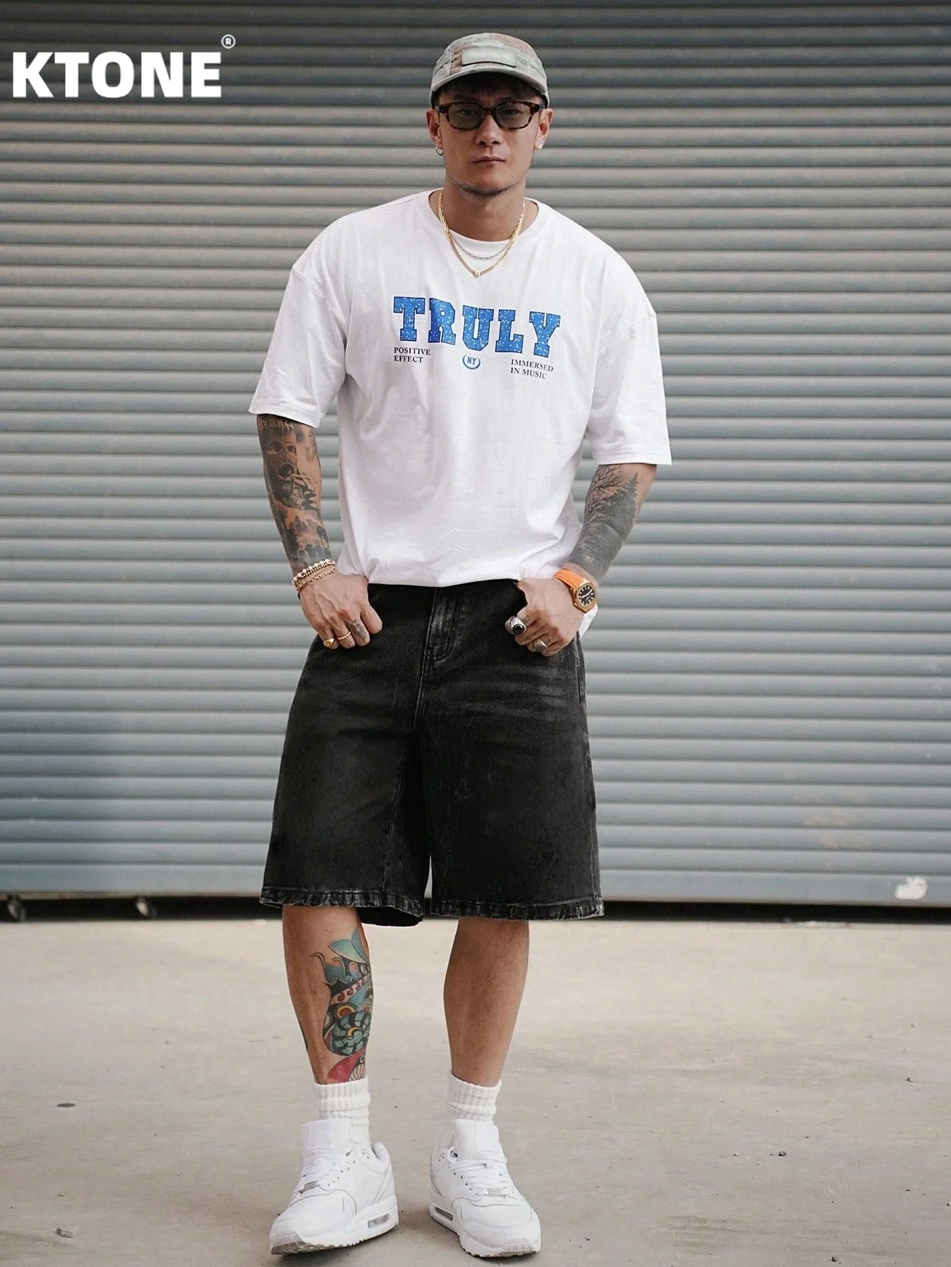 

All match black non stretch denim jorts men loose casual solid color classic simple daily comfortable shorts