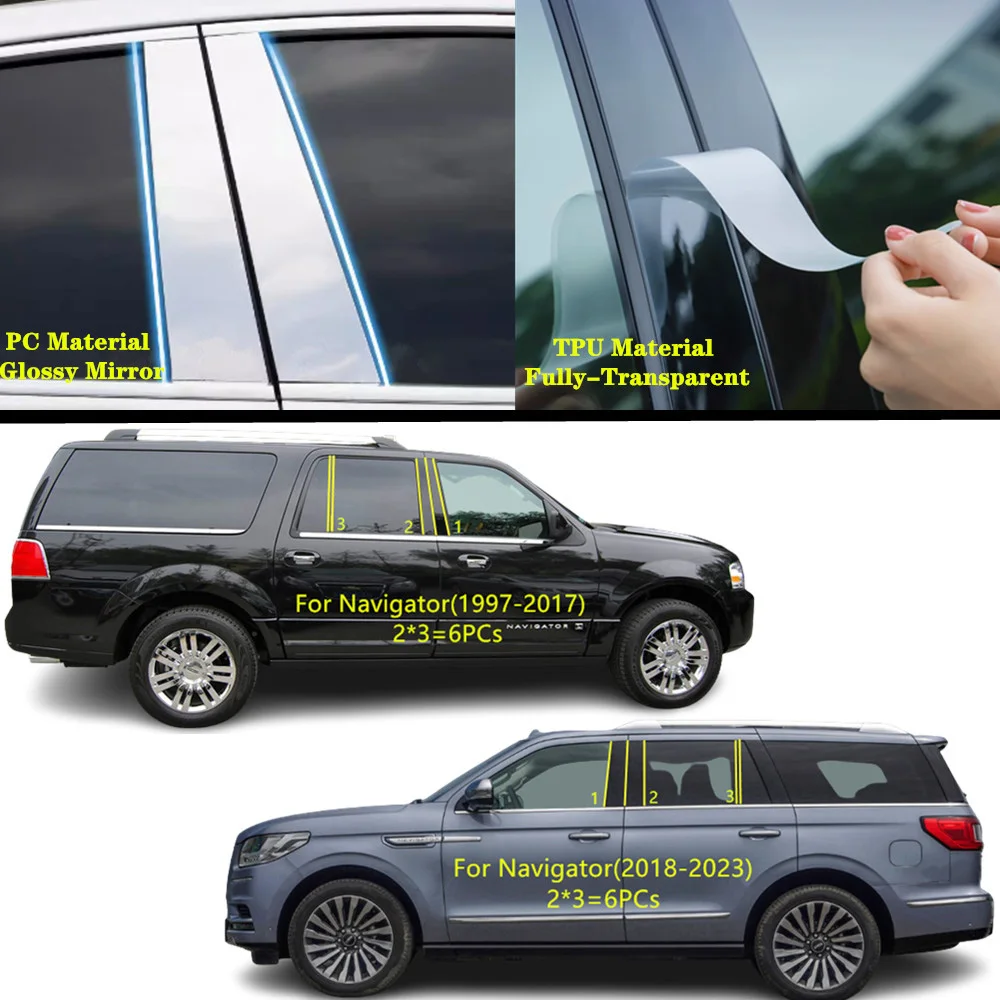 

For Lincoln Navigator 1997-2017 2018-2023 Car TPU/Glossy Mirror Pillar Post Cover Door Trim Window Molding Sticker Accessories