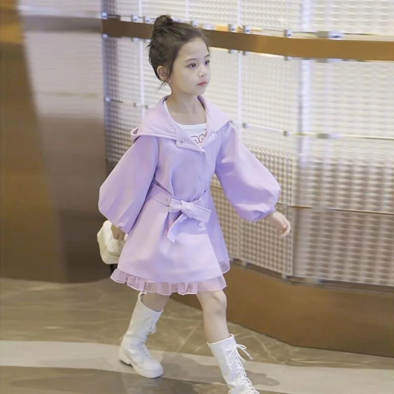 

2200, осенне-зимняя стильная ветровка с капюшоном для девочек, свободная куртка для детей среднего и большого размера