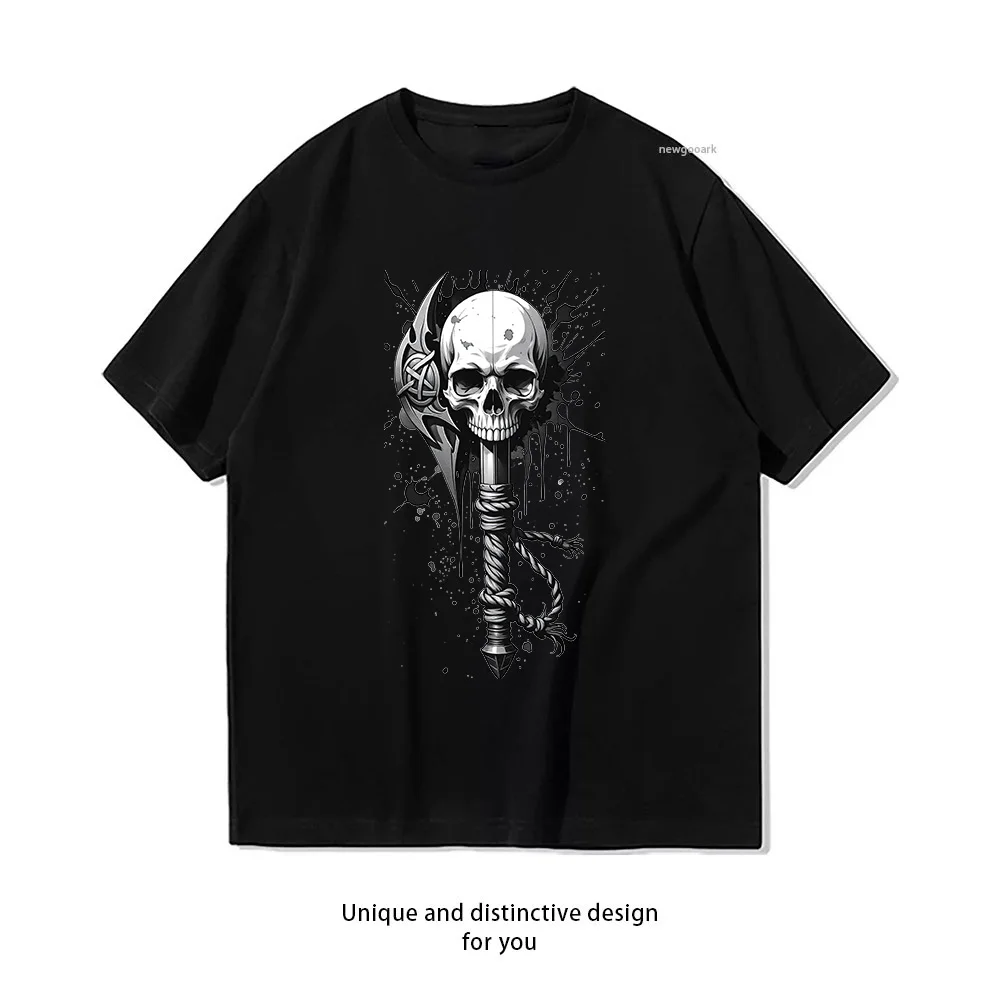 Skull Staff Celtic Magic Dark Art  Casual Cotton Short Sleeve Tee for Men Women