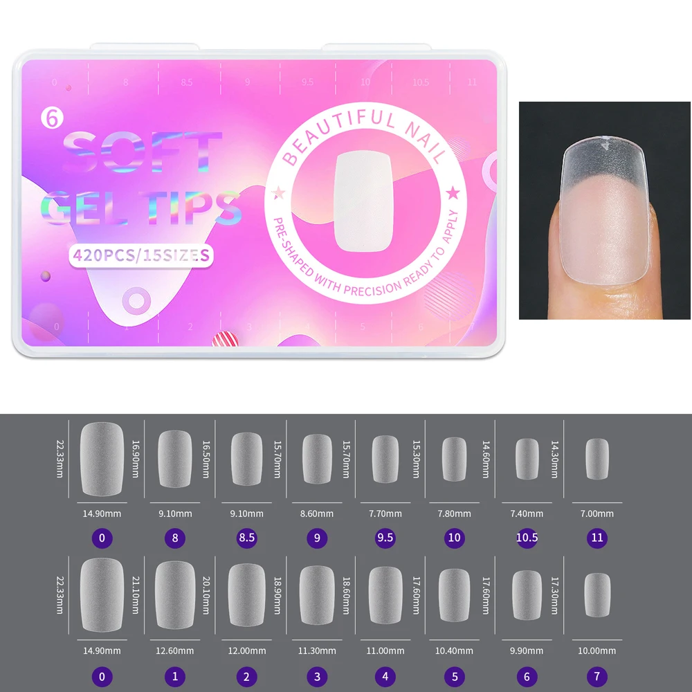 420 Stück Weiche Matte Mandelförmige Nagelspitzen, Voll Transparent, Soak-Off Gel, Kurze T-Form, Runde Ovale Kapselspitzen für Nagelkunst-Dekoration – Detail 11