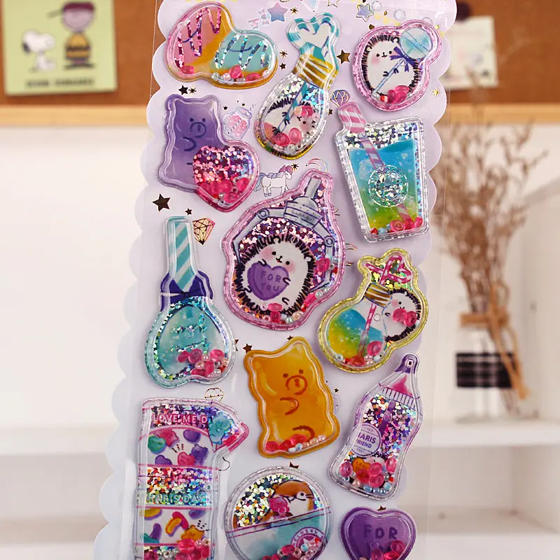 3 Sets/lot Colorful Sequin Shake Oiling Stickers Cute Deco Stickers for Kids Scrapbook Stationery Stickers Decal Toy