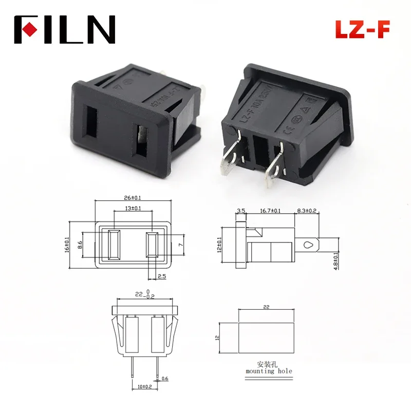 FILN IEC320 3 Pin Red LED 250V Rocker Switch 10A Fuse Female Male Inlet Plug Connector 2 Pin Socket Mount Electrical AC Socket