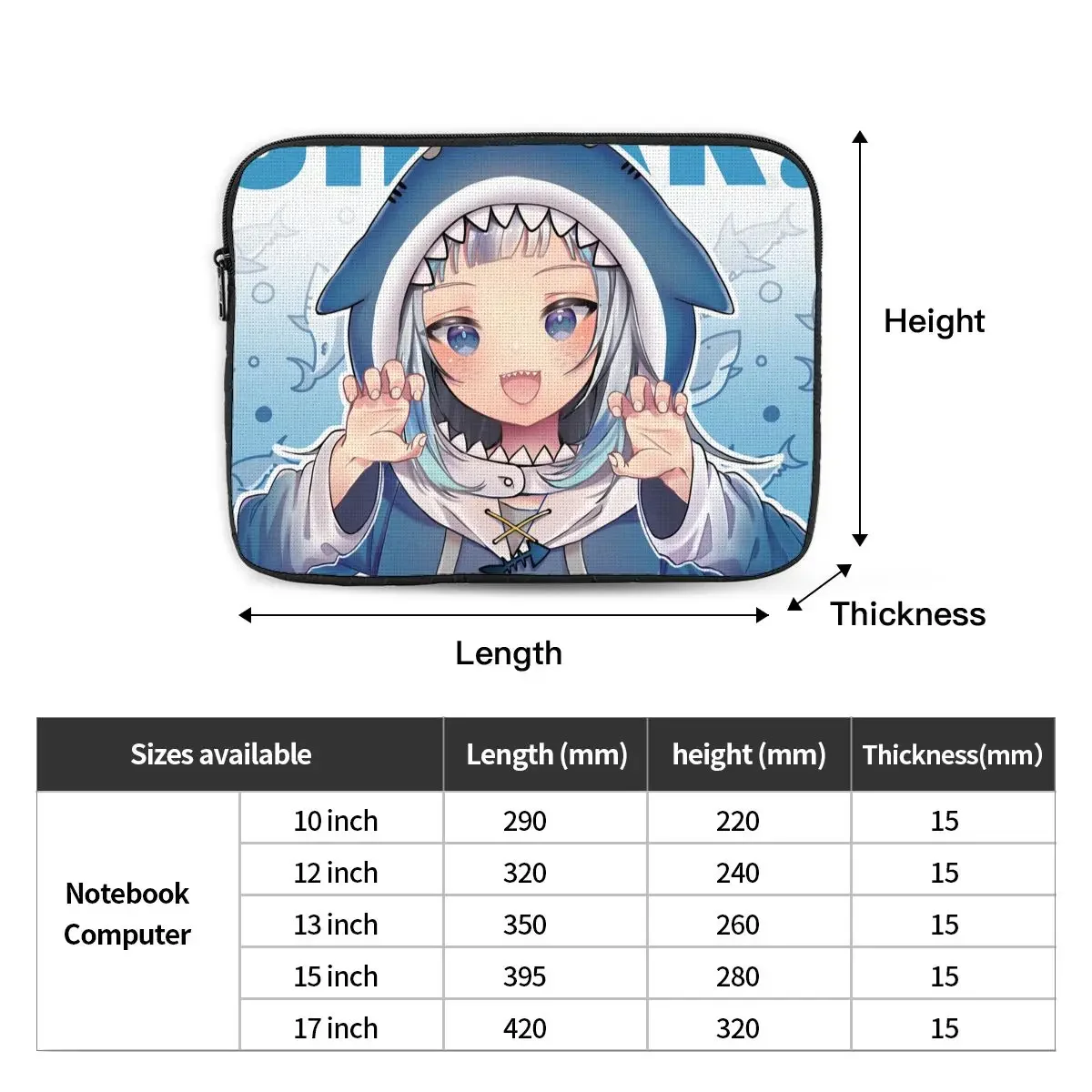 Gawr Gura-Juste pour ordinateur portable antichoc pour Macbook Air Pro, Shlavabo Girls, Kawaii, 15 ", 17"