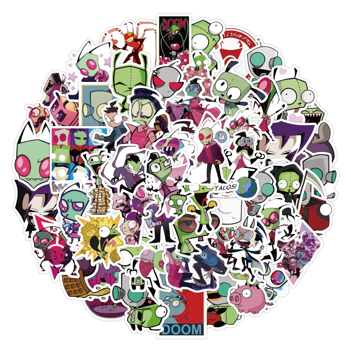 Autocollants de Personnages de Dessin Animé Invader Zim pour Enfant, Décoration de Tasse, de Valise, Jouets, Cadeaux Cool, 50 Pièces