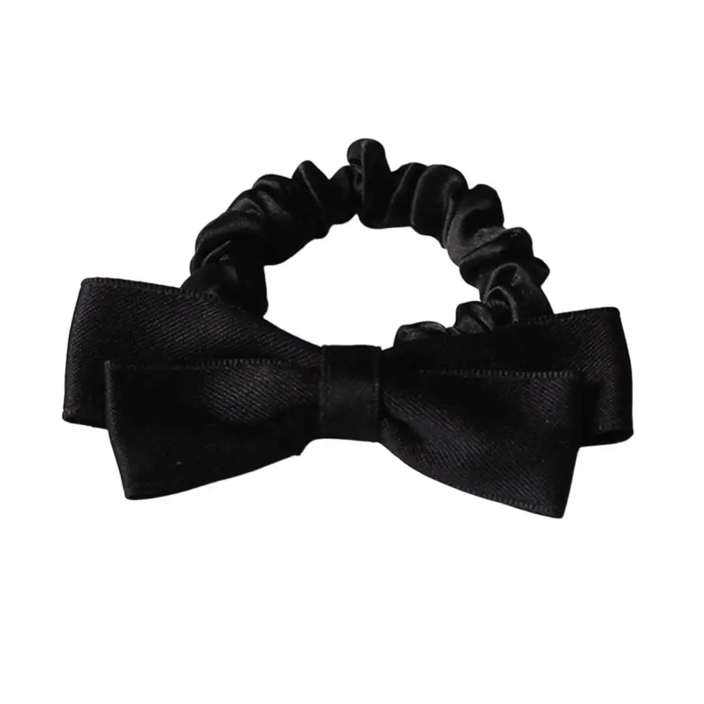 Black White Hair Scrunchie High Elastic Satin Hair Tie with Hand-sewn Bow Smooth Ponytail Holder Retro Style Hair for Women
