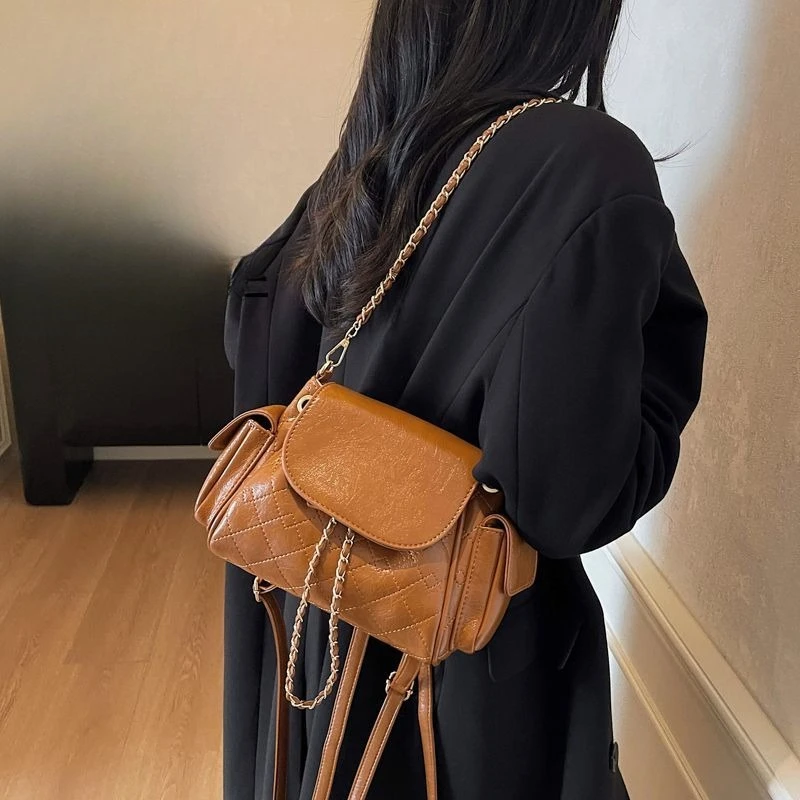 

Premium Double Shoulder Women's Bag Chain New Messenger Bag Multifunctional Commuter Leisure Travel Backpack Exquisite Simple