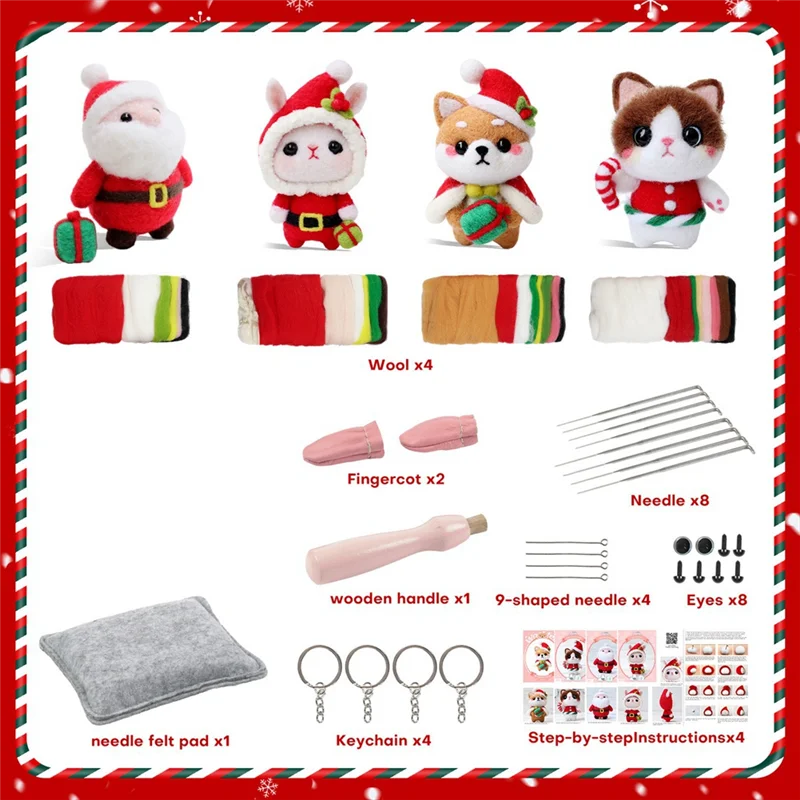 A96I-Christmas Dolls Needle Felting Kits Replacement For Beginner,Needle Felting Kit,Felt Needles,Foam Pad,Felt Cloth,Instructio