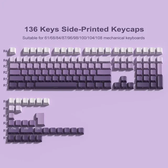 FL·ESPORTS 136 Key PBT Double Shot Side Print Light Through Backlit keycaps For MX Mechanical Keyboard 108 96 87 80 84 68 64 61