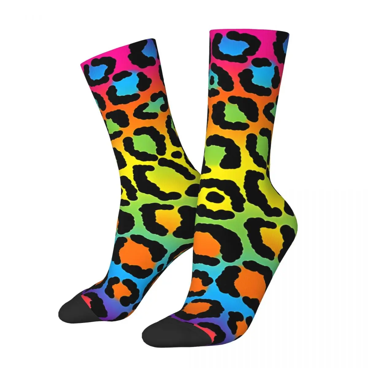 Vintage 1997 Neon Rainbow Leopard Men's compression Socks Unisex Street Style Seamless Printed Novelty Crew Sock