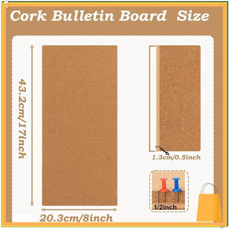 L53A-لوحة إعلانات لوحة الفلين، لوحة دبوس مستطيلة صغيرة للجدار، لوحة الفلين ذاتية اللصق للمكتب والمدرسة والمنزل