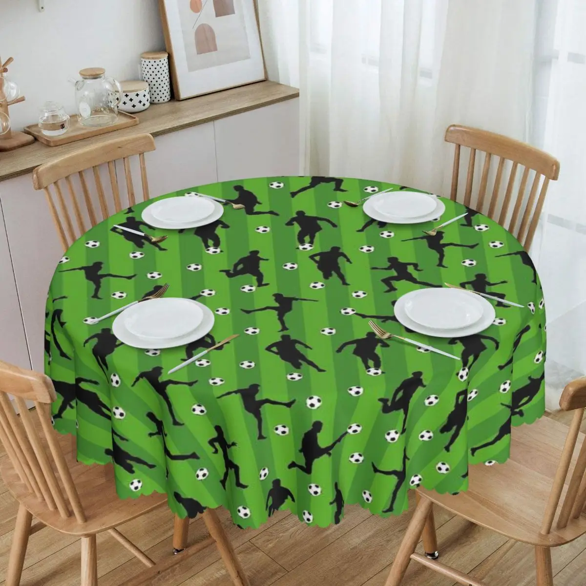 Personalized Round Soccer Balls Football Field Table Cloth Oilproof Tablecloth 60 inch Table Cover for Kitchen Dinning