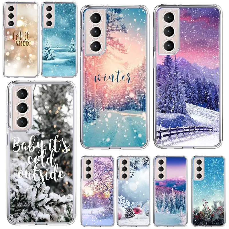 Cute Winter Snow Phone Case Shell for Samsung Galaxy S22 S23 S24 S25 Ultra S21 FE S20 Plus S10 + S25Edge Soft Pattern Coque Sams