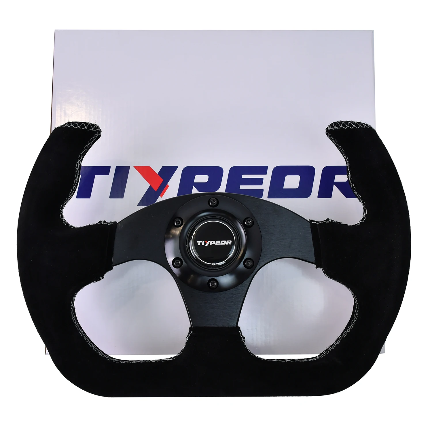 عجلة قيادة TIYPEOR مقاس 13 بوصة 330 مم من جلد الغزال باللون الأسود على شكل حرف D عجلة قيادة رياضية عالمية