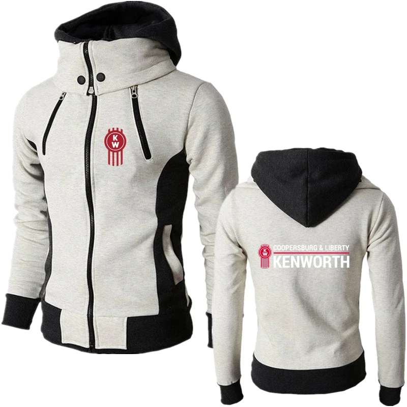 2024 New Kenworth Logo Print Custom Made Spliced Men Zipper Hoodie Jacket Casual Cotton Hooded Pocket Man Sportswear Streetwear