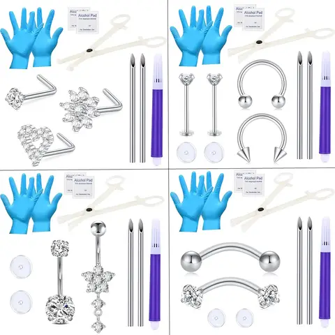 Kit per piercing, ombelico, naso, setto, labbro, lingua, cartilagine, aghi per piercing, kit per piercing