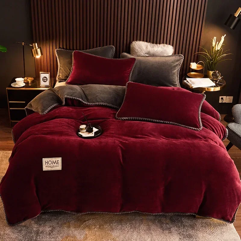 

New High Weight European Fold Thick Mattress Warm Bed Sheet Double sided Wool Duvet Cover Solid Color