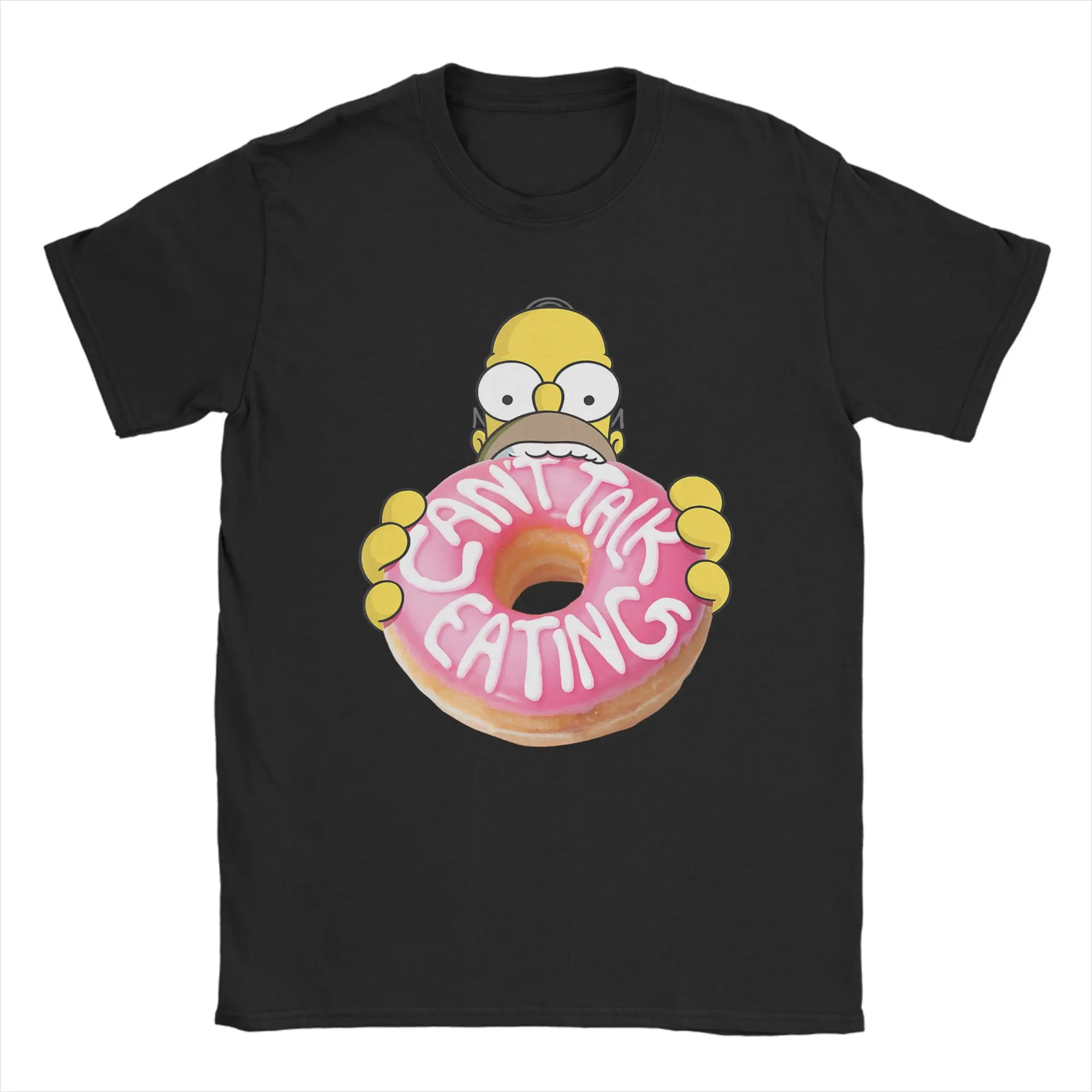 Men's T-Shirt Simpson Homer Can't Talk Eating Donut Fashion Cotton Tee Shirt Short Sleeve  T Shirts Crewneck Tops Printed
