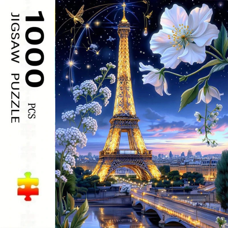 500/1000/1200/2000 PCS Jigsaw Puzzles The Eiffel Tower At Night Activity Games for Gameroom Bedroom Home Decor