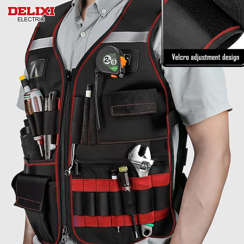 DELIXI ELECTRIC Tool Vest Storage Tool Electrician Work Clothes Reflective Vest Structure Safety Vest Breathable Storage Vest