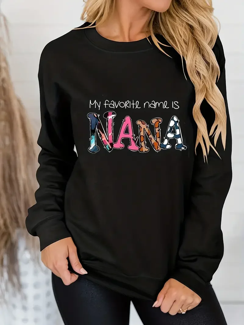 

Letter Print Sweatshirt, Casual Long Sleeve Crew Neck Sweatshirt For Spring & Fall, Women's Clothing