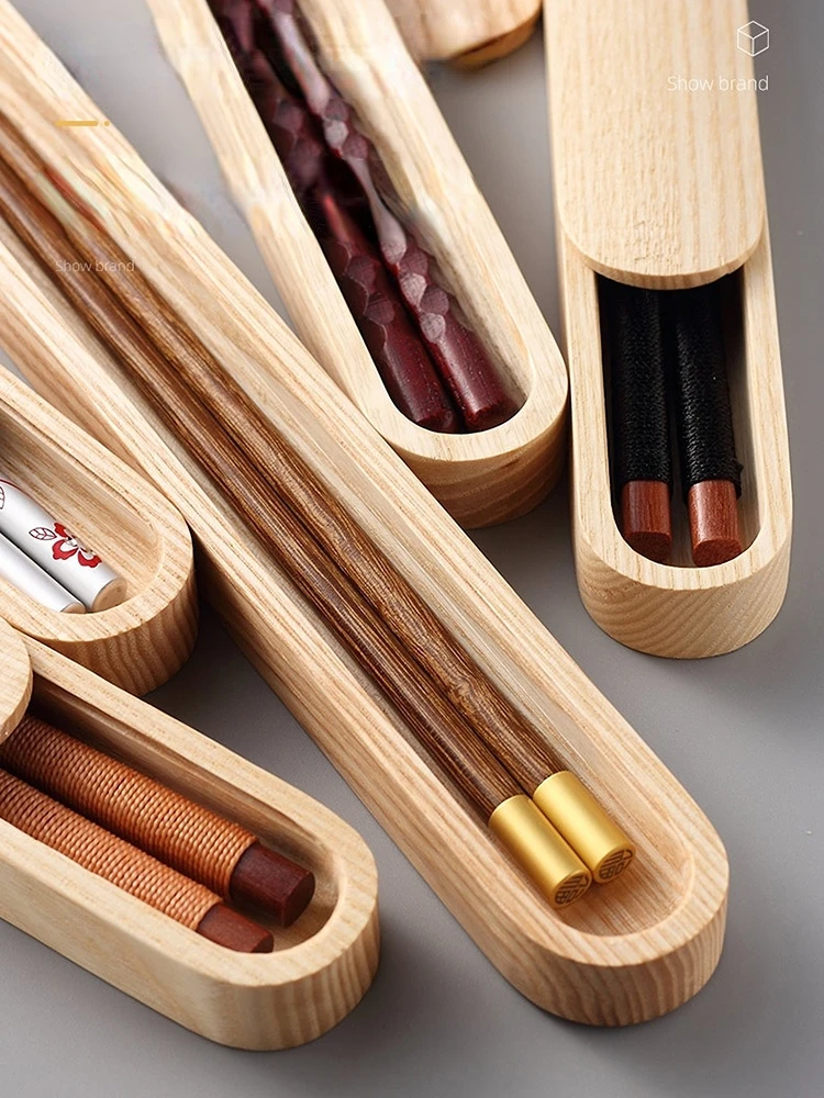 Portable Black Walnut Wood Chopsticks Tableware Box Use Personal Chopsticks for Students Originality Retro Chopsticks Spoon Set