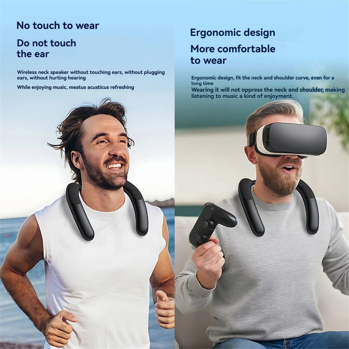 Neck Wearable Wireless Bluetooth Speaker, Portable Stereo Music Player with Microphone, Bass, Hands-free Function Headphones view 4