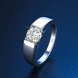 Moissanite Diamond Ring for Men Unisex Solid Original 925 Sterling Silver White Gold Color Engagement Jewelry Free Shipping