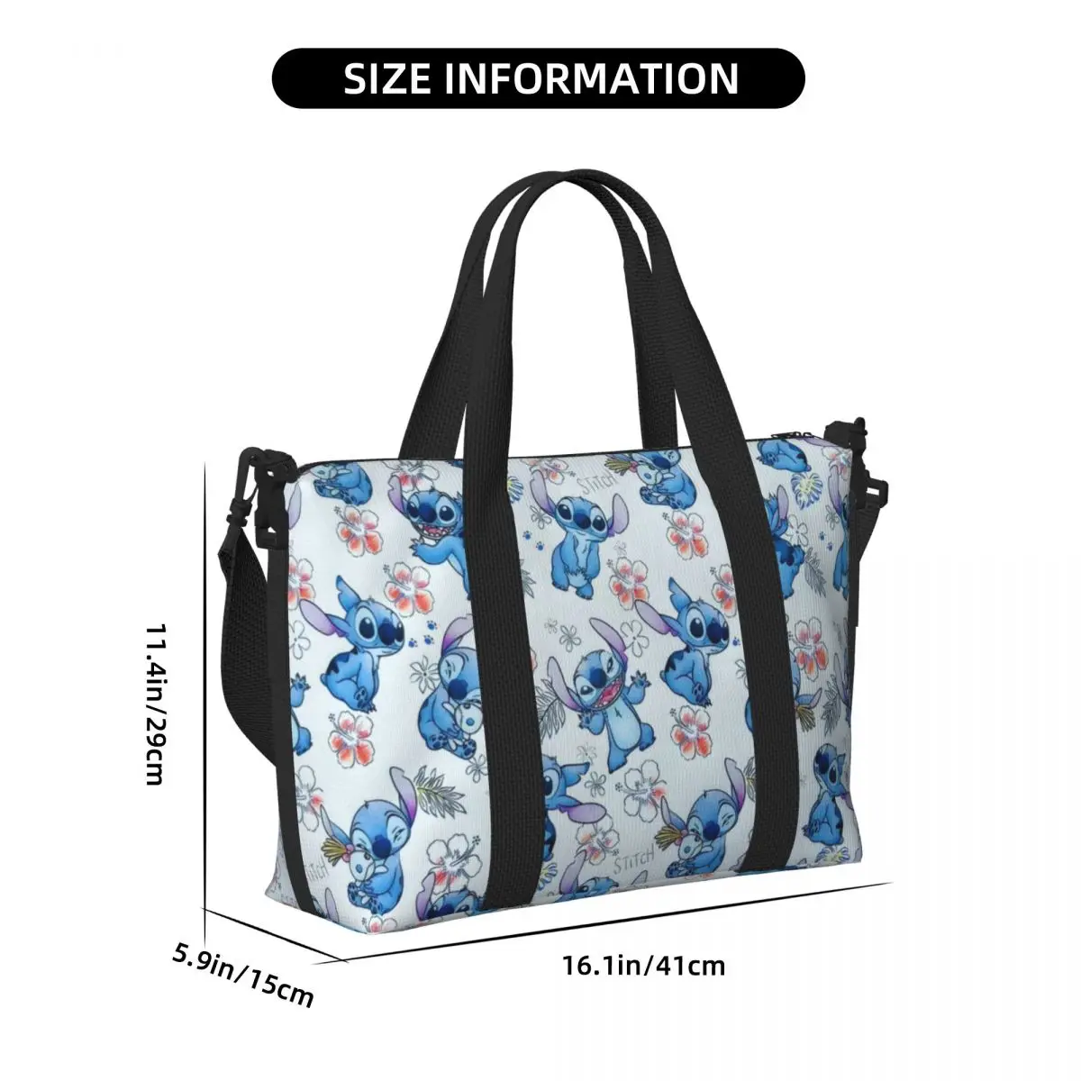 Custom Disney Stitch Pattern Tote Bag for Women Big Capacity Cute Kawaii Beach Gym Travel Bags