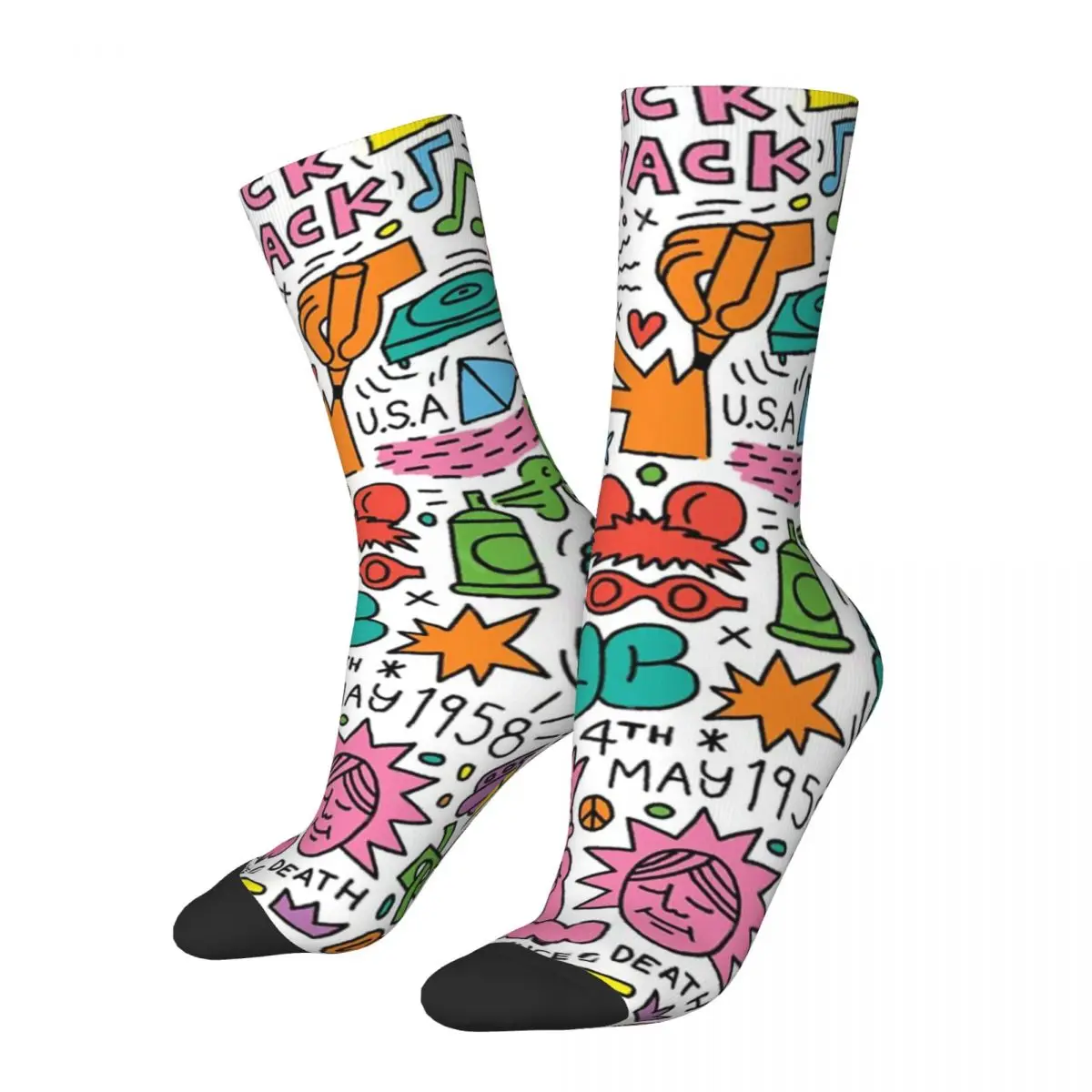 

Happy Funny Men's compression Socks Rainbow Dance Retro Harajuku Doodle Art Hip Hop Novelty Casual Crew Crazy Sock Gift Printed