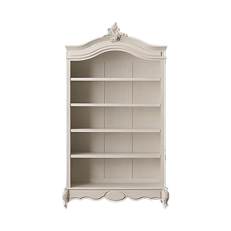 

American light solid wood bookcase, post-modern simple carved cream white decorative cabinet, French retro children's bookshelf