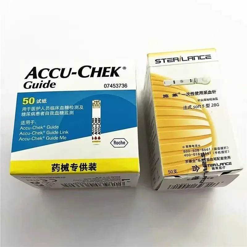 Tiras reactivas para la medición de glucosa en sangre Roche AccuChek Guide 25/50/100, instrumento de medición médica preciso para el hogar con transmisión Bluetooth