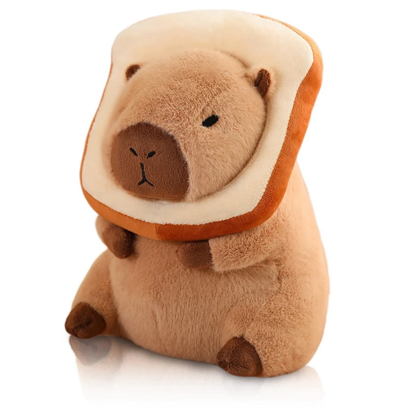 Almofada de pelúcia capivara fofa com pão, boneca macia kawaii, brinquedos bichos de pelúcia