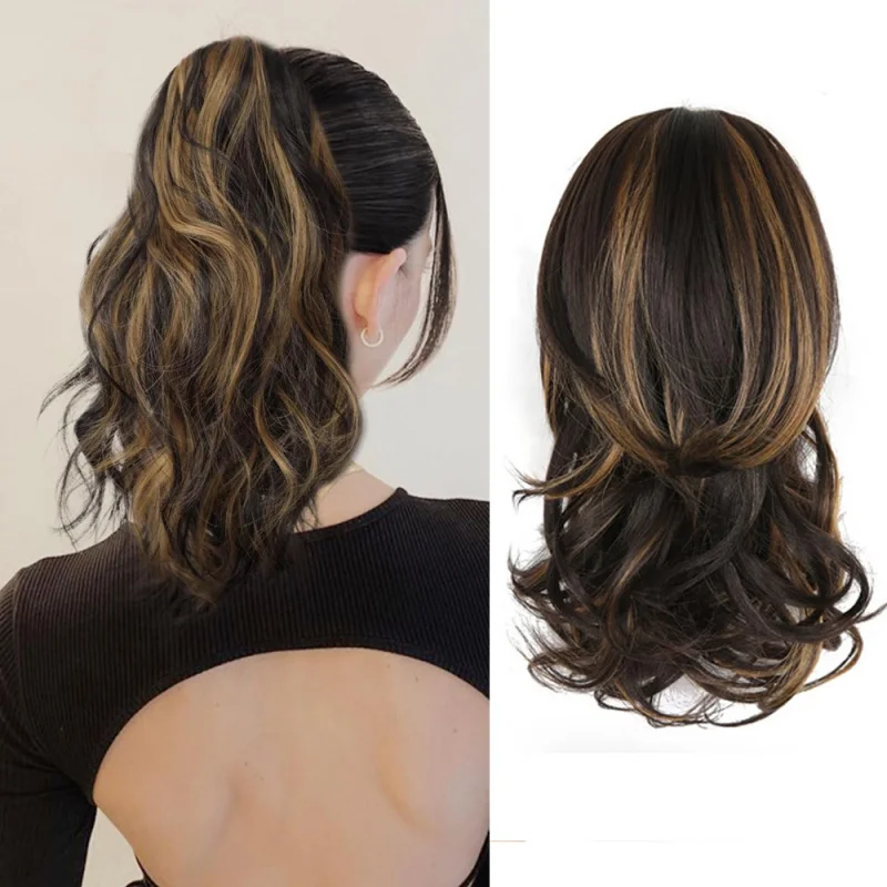 European and American style women's drawstring , waterfall curly , voluminous high crown, large wavy ponytail