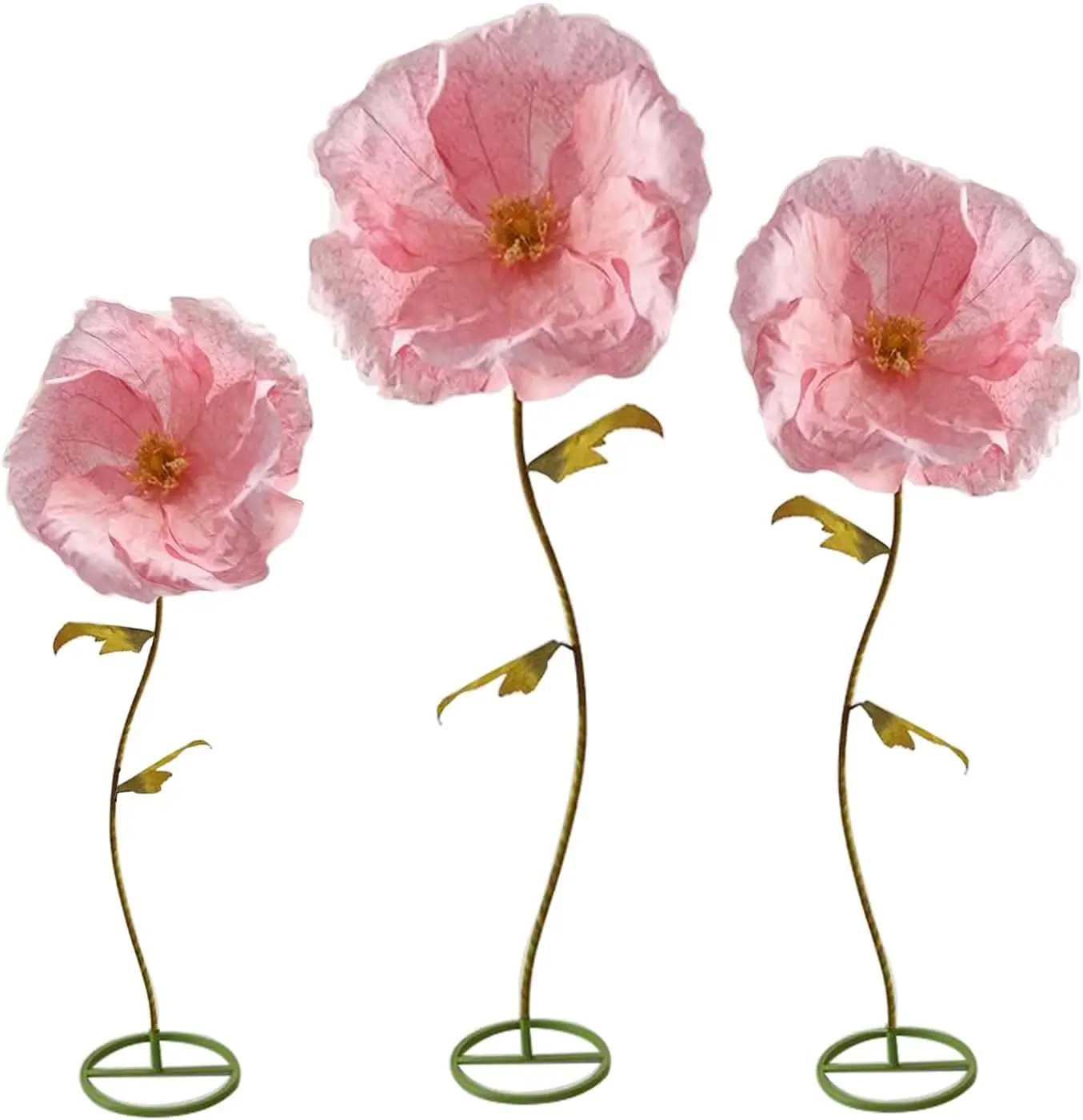 

3 Giant Flower,Large Artificial Pink Poppies,Decoration Craft Paper Flower Big With Standing Base For Reception Wedding Banquet