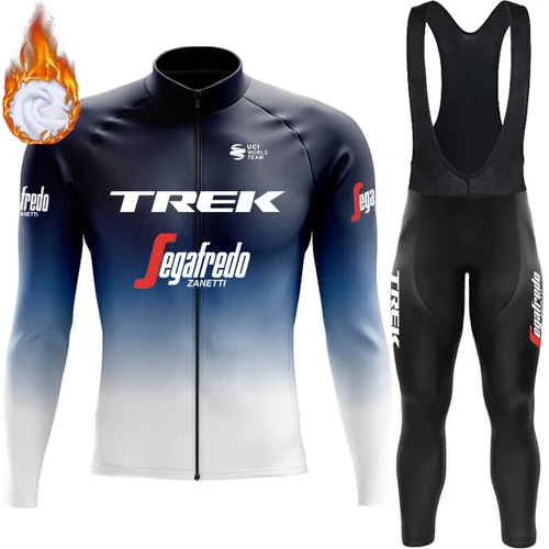 남성용 사이클링 세트 턱받이 저지, 시클리스모 옴브레 Mtb 바지, TREK 블라우스, 2024 레트로 겨울 플리스 남자 산악자전거 복장 세트 젤