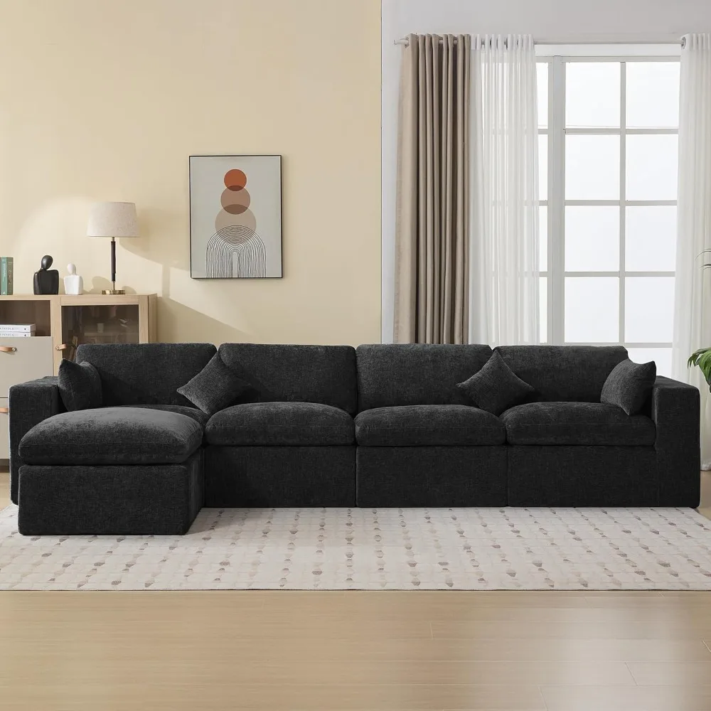 

155''Cloud Boneless Sectional Couch, Modular Sectional Sofa Deep Seat with Ottoman, Oversized Upholstered Convertible Comfy